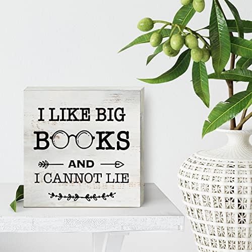 אני אוהב ספרים גדולים ואני לא יכול לשקר עץ תיבת סימן בית תפאורה כפרי ספר מאהב עץ תיבת סימן בלוק פלאק עבור