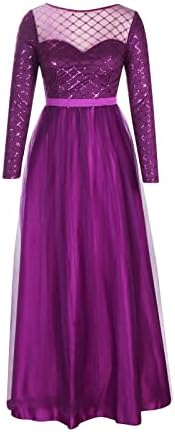 ארוך שרוול שמלה לנשף לנשים רשת שקופה נצנצים מתוקה טול כדור שמלת צווארון עגול פורמליות ערב מקסי דרסס