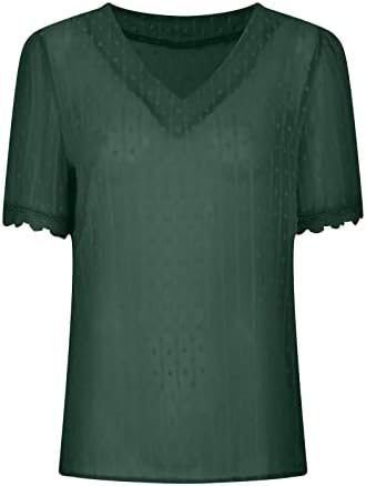 חולצת טי קיץ לנשים אלגנטית V צוואר שוויצרי נקודה שוויצרית תחרה תחרה לקצץ שרוול קצר טופ חולצות לבושות
