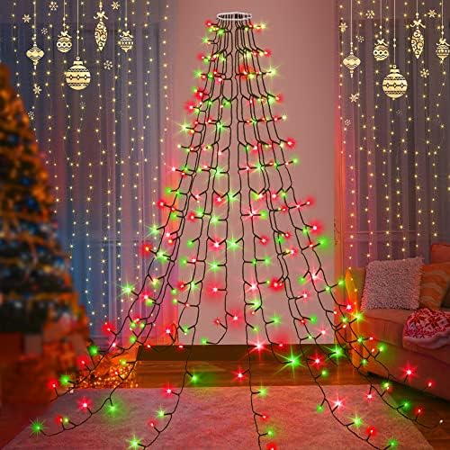 אורות קישוטי עץ חג המולד 2 ב -1, מחרוזת חג המולד 280 רגל 6.6ft 14 קווים אורות עץ מפל, 11 מצבים