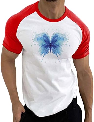 חולצות טריקו של שרוול קצר של XXBR, טלאי גוש גברים טלאים פרפר הדפס צוואר עגול צוואר צמרות טיס אימון