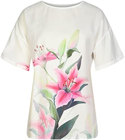 דיו ציור חמניות פרחי בר פרחים לבנדר חולצות פרחוניות נשים שרוול קצר זורם חולצות חולצות חולצות נשים