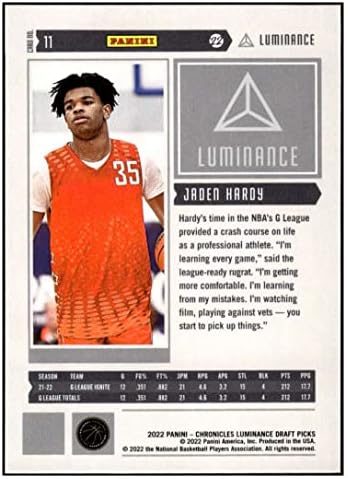 Jaden Hardy RC 2022-23 Panini Chronicles Traft בוחרים זוהר 11 Rookie NM+ -MT+ NBA כדורסל