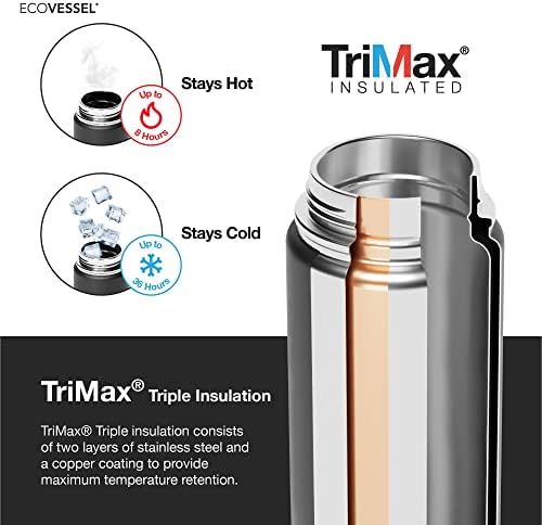 Ecovessel Perk Trimax Vacuum מבודד בקבוק נסיעה אל חלד לקפה ותה עם כפתור נושם קפה עליון ספל נסיעות כוס - 16oz