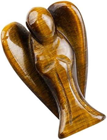 חבילה של Mookaitedecor - 2 פריטים: ביצת קריסטל עיניים של נמר עם אבן סטנד וטייגר שומר העין של פסלוני המלאך