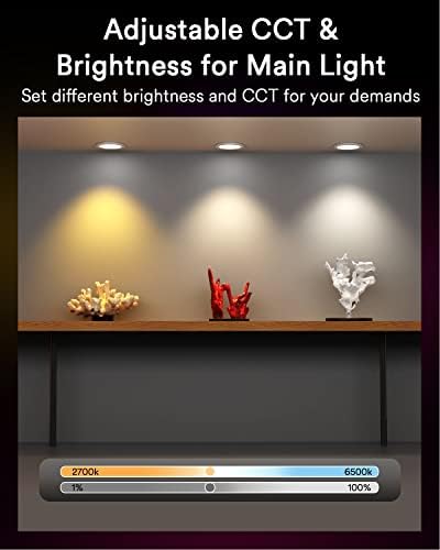 תאורה שקועה RGBAI שומרת חכמה 6 אינץ 'עם אור מבטא שיפוע ואור לילה 13W 1100LM Wi-Fi אורות שקועים