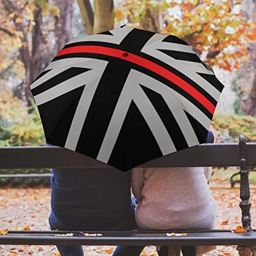 שחור דק אדום קו בריטניה דגל בריטי מטריית נסיעות עמיד עמיד בפני רוח מטרייה מתקפלת לגשם מטרייה ניידת אוטומטי