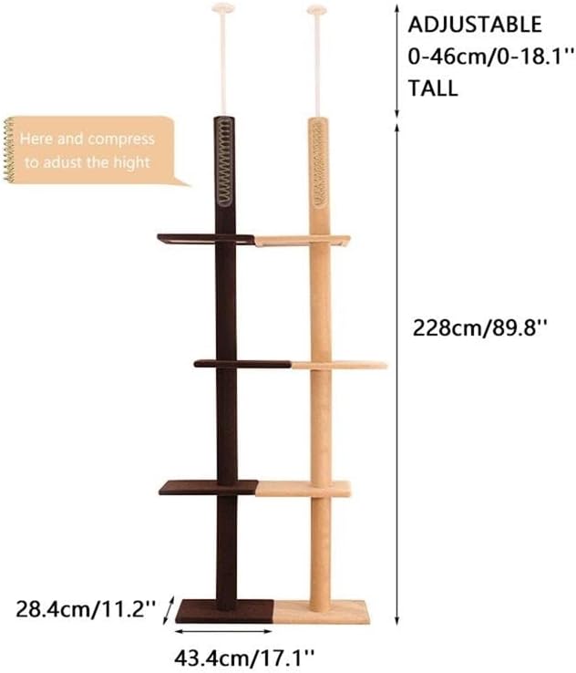 מתכוונן 228~274 סמ חתול טיפוס מסגרת יוקרה מוצק עץ ריהוט קפיצות עץ למעלה טיאנלי שריטה טור אורן חתול