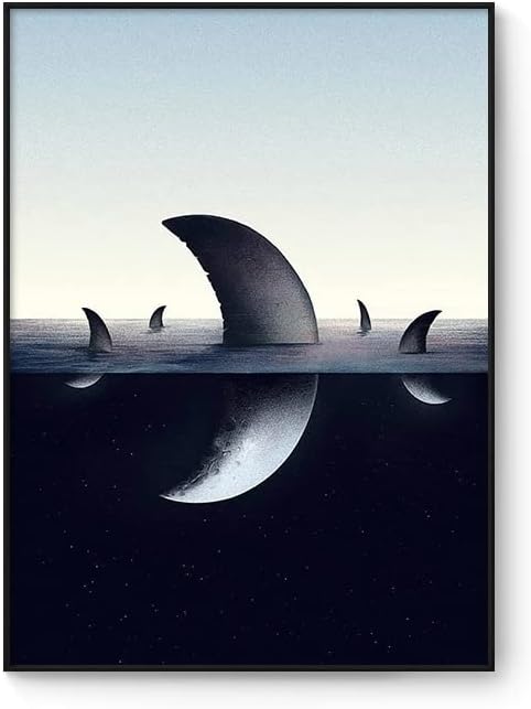 הירח כניסה שחור -לבן ציור דקורטיבי דקורטיבי מודרני דופלקס דופלקס דופלקס חדר שינה סקנדינבי ציור רוח