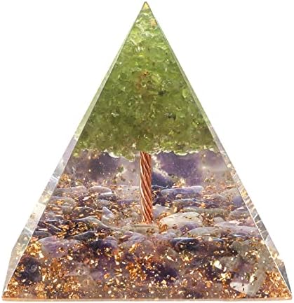 עץ פרידוט סאמטרי חיים אורגון פירמידה פירמידה עם אבני שבב אמטיסט, פירמידות אבן צ'אקרה של מחולל אנרגיה לעיצוב