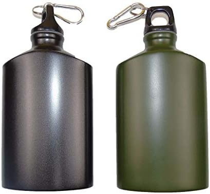 בקבוק מים צבאי אלומיניום - לטיולים טיולים רגליים בילוי חיצוני, עם Hook נייד BPA בחינם, 18oz שחור