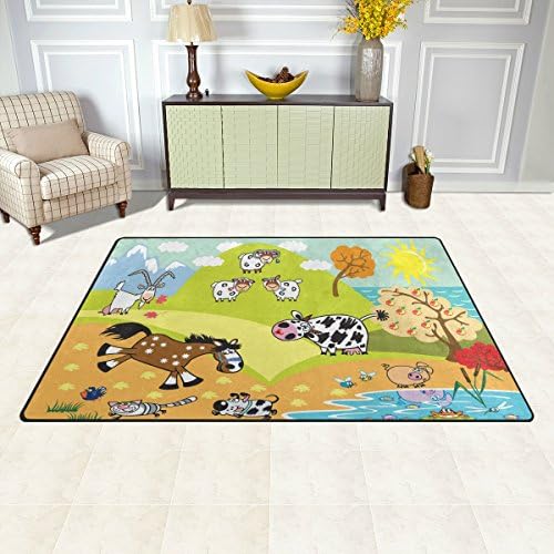 שטיח אזור ווליי, מצויר בעלי חיים ביתיים מצוירים שטיח רצפת חזיר עזים סוס שטיח לא-החלקה למגורים