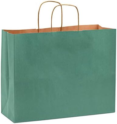 שקיות מתנה ירוקות-16 על 6 על 12 אינץ ' 100 חבילות שקיות קניות גדולות מנייר קראפט עם ידיות, טוטס מלאכה בכמויות