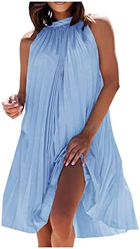נשים מקרית הלטר צוואר שרוולים שמלת רגיל קיץ קפלים קצר שמלות רופף חוף מסיבת נדנדה שמלה קיצית