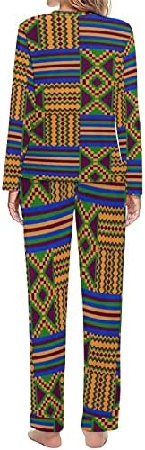 סט פיג ' מה לנשים בהדפס קנטה אפריקאי 2 חלקים עם שרוול ארוך ומכנסיים