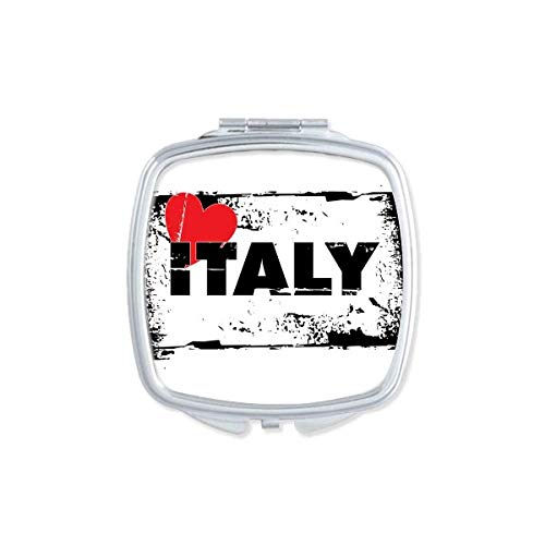אני אוהב איטליה מילת אהבת לב מלבן מראה נייד קומפקטי כיס איפור כפול צדדי זכוכית