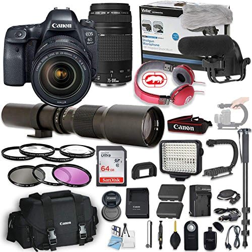 Canon EOS 6D Mark II מצלמת DSLR w/ 24-105 ממ f/ 4l היא עדשת USM II + Canon 75-300 ממ עדשה + 500