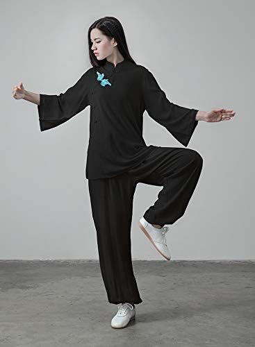 KSUA נשים טאי צ'י כותנה אחידה קונג פו אחיד בסגנון סיני מדיטציה זן מדיטציה מזדמן שרוול ארוך תלבושת