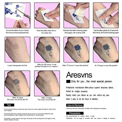 Aresvns קעקועים קבועים למחצה לנשים ונערות, קעקוע זמני ריאליסטי אטום למים וארוך טווח, 2-3 שבועות מדבקות קעקוע מזויפות