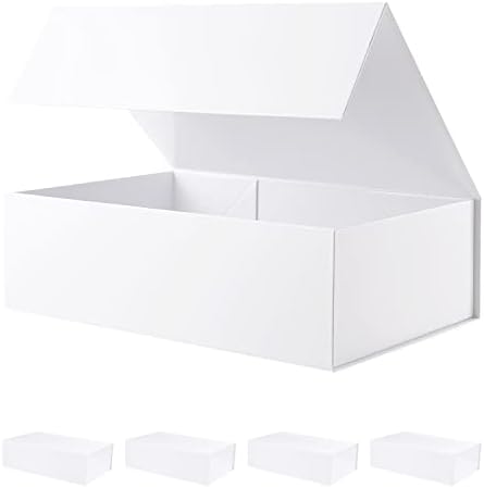 5 קופסאות מתנה גדולות 13.5 על 10 על 3.5 אינץ', קופסאות מתנה לבנות עם מכסה סגירה מגנטית, קופסאות חולצה יציבות,