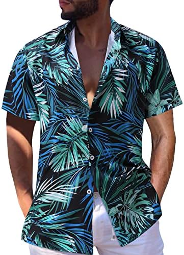 קיץ חולצות לגברים גברים קיץ מודפס סידור יומי צווארון מזדמן אחת חזה קצר שרוול גדול גבוה גברים