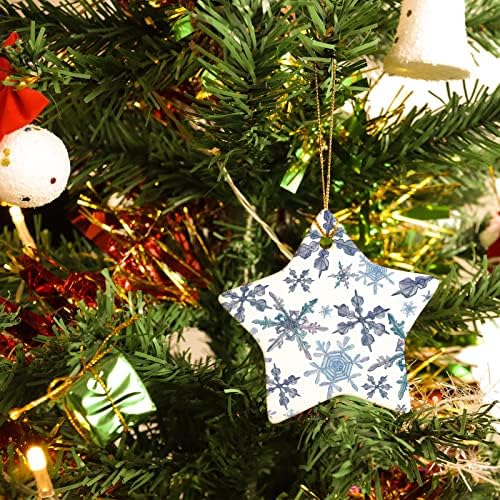 6 חתיכות קרמיקה קישוט בצבעי מים פתיתי שלג לבן סובלימציה אישית כוכבים תליית עצי חג המולד קישוטי עם חבל
