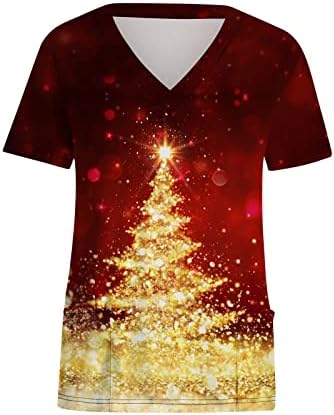 צמרות קרצוף חג המולד נשים חולצת קרצוף לעטוף מדומה מככבים עץ עץ עץ עץ עץ צמרות שרוול קצר V לבגדי צוואר